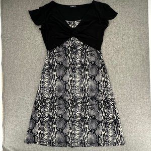 Perseption Dress Black Gray Snake Skin Print Black Crop Twisk Top Cap‎ Sleeve